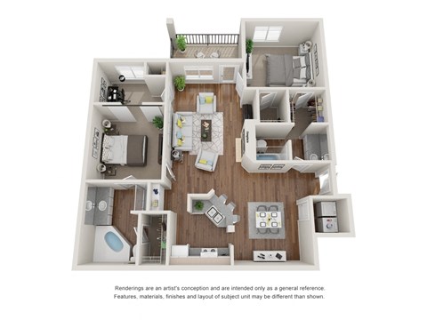 Floor plan for 2 beds, 2 baths, 1272 sqft
